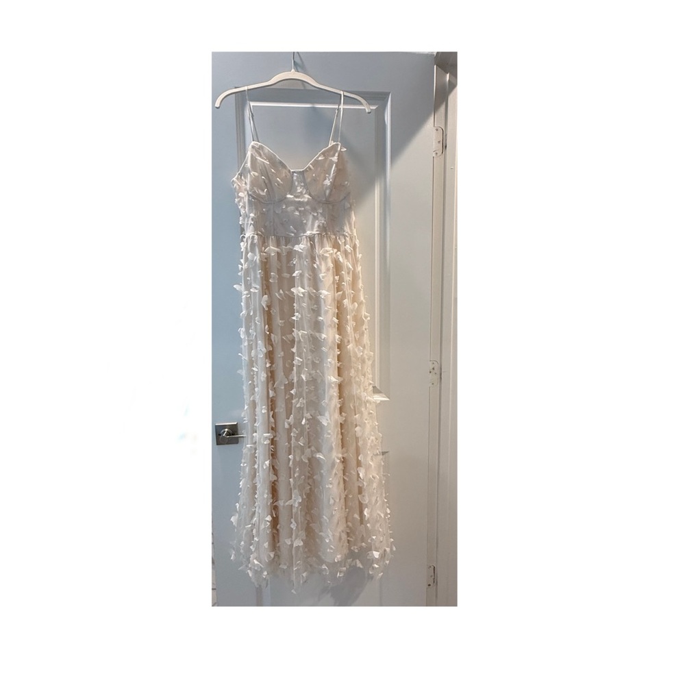 Ivory Sheer Floral Appliqué Maxi Dress